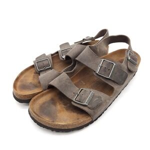 Birkenstock Milano Mens 12 EU 45 Soft Footbed Habana Gray Oiled Leather Sandals‎
